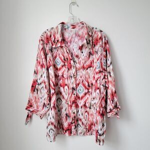 JM Collections 100% Linen Multicolor Long Sleeve Casual Button Down Shirt 24W